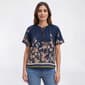 Womens Como Black Short Flutter Sleeve Tie Neck Floral Blouse - image 1