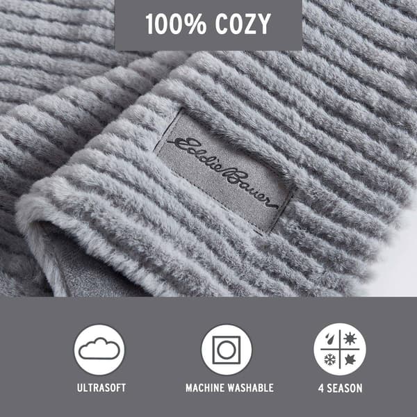 Eddie Bauer Ribbed Texture Stripe Solid Fleece Reversible Throw