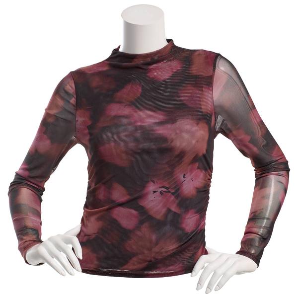Juniors Madden Girl Long Sleeve Floral Mesh Funnel Neck Top