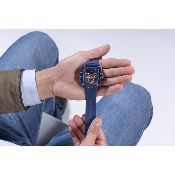 Mens Guess Blue Silicone Strap Watch - GW0203G7