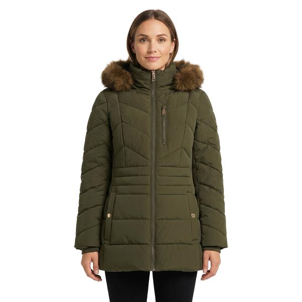Petite Michael Kors Puffer Coat w/Chest Zipper & Faux Fur Hood - image 