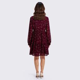 Womens Perceptions Long Sleeve Floral Chiffon Babydoll Dress