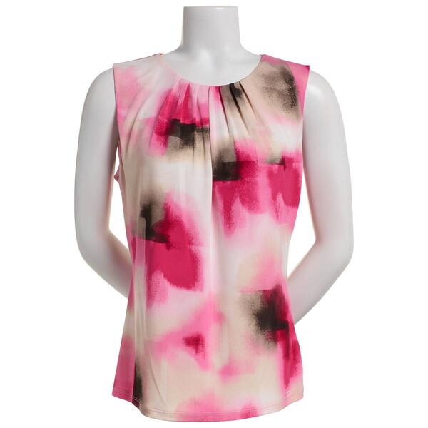 Womens Calvin Klein Sleeveless Pleat Neck Smudge Blouse - image 