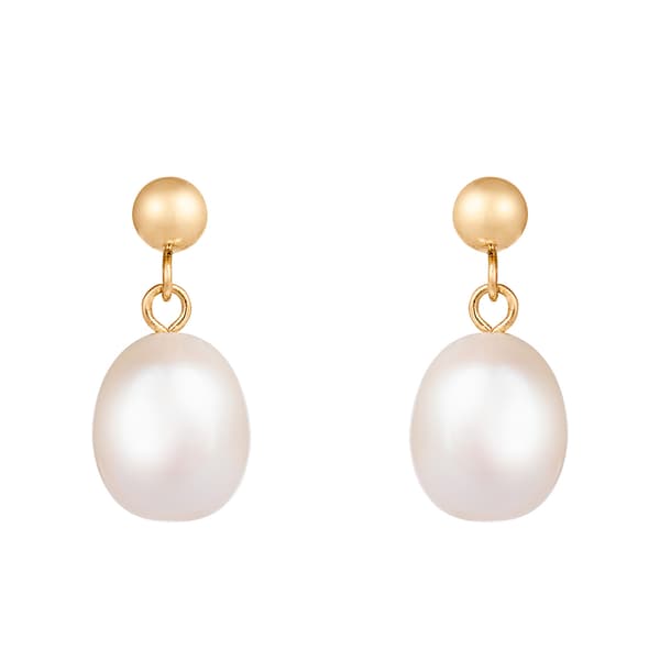 Splendid Pearls 14kt. Gold Dangling Drop-Shaped Pearl Earrings