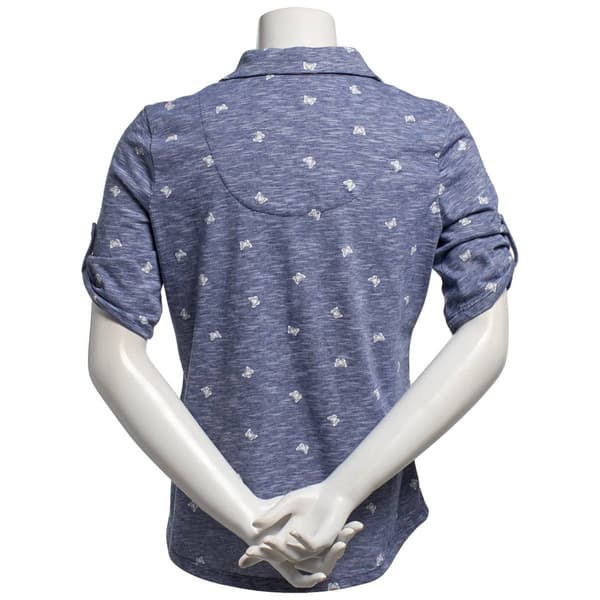 Womens Emily Daniels 2 Pocket Space Dye Butterflies Animal Polo