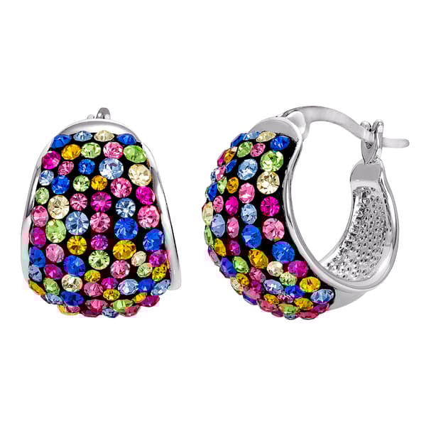Fine Silver Plated Brass Multi-Color Crystal Hoop Earrings - image 