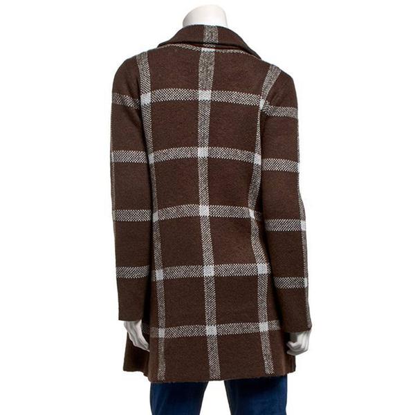 Womens By Design Long Sleeve Plaid Two Pocket Cardigan
