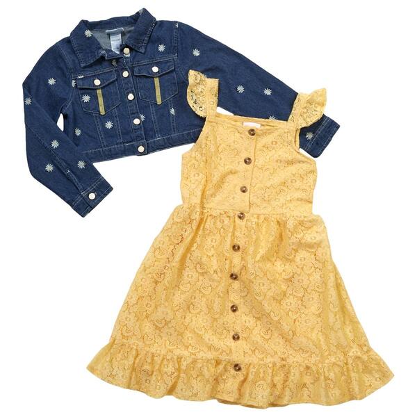 Girls &#40;4-6x&#41; Little Lass&#40;R&#41; Embroidered Daisy Jacket & Lace Dress - image 