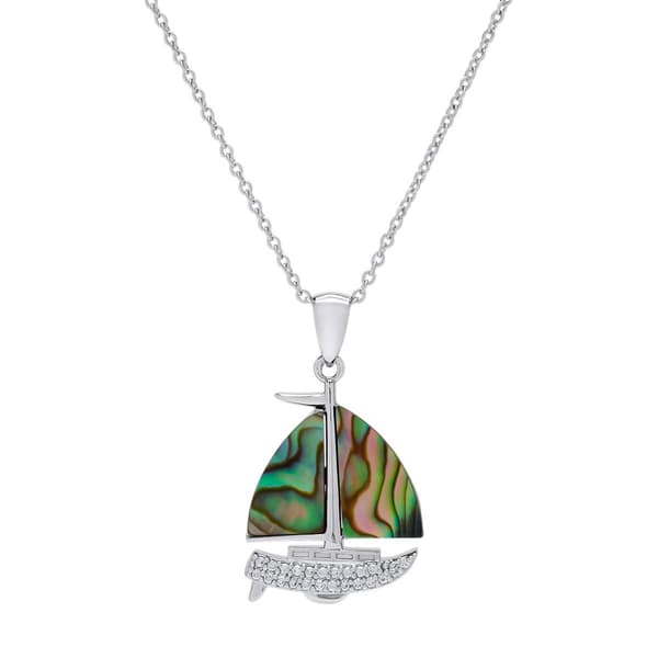 Silver Plated Cubic Zirconia Sailboat Pendant Necklace - image 