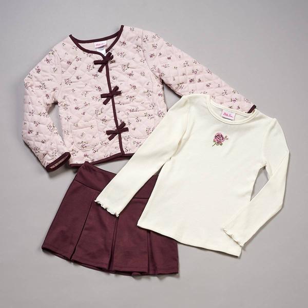 Girls(4-6x) Little Lass® 3pc. Quilted Jacket w/ Top & Skort Set
