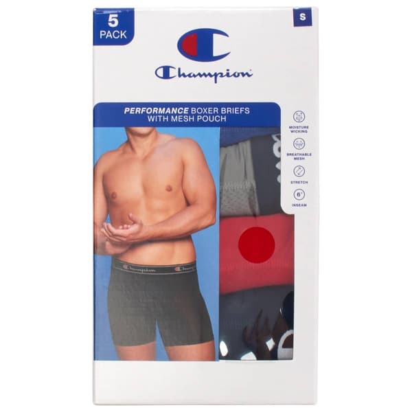 Mens Champion® 5pk. Performance Boxer Briefs - Blue/Red