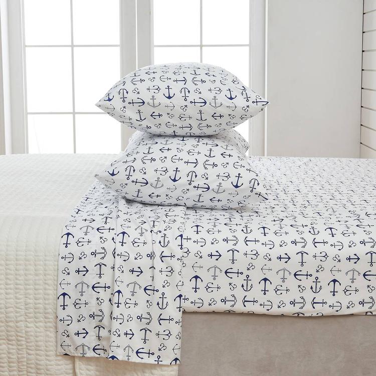FreshFolds Newport Nautical Anchor Microfiber Sheet Set