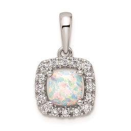 Pure Fire 14kt. White Gold Lab Grown Diamond & Opal Halo Pendant