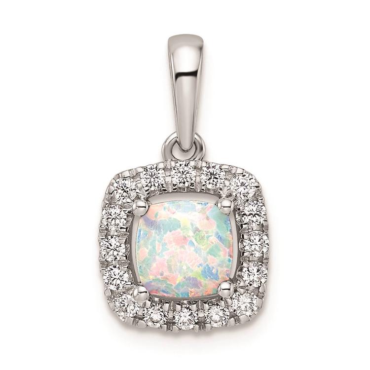 Pure Fire 14kt. White Gold Lab Grown Diamond & Opal Halo Pendant