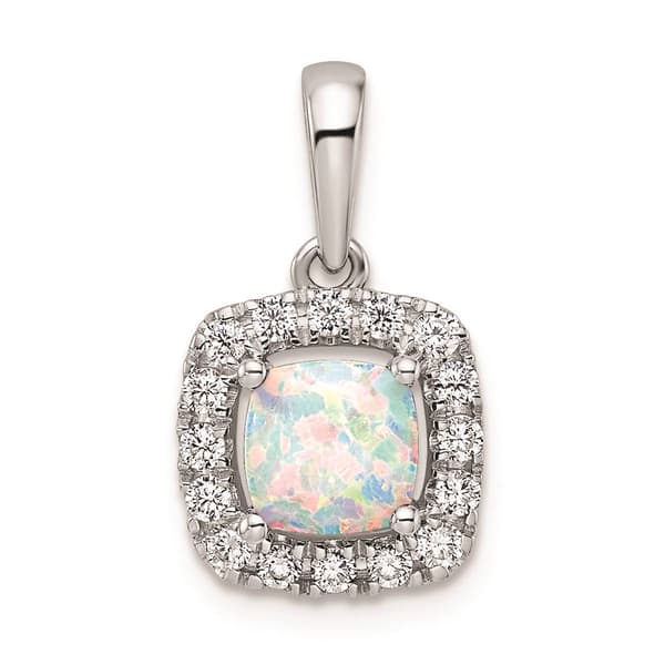 Pure Fire 14kt. White Gold Lab Grown Diamond & Opal Halo Pendant