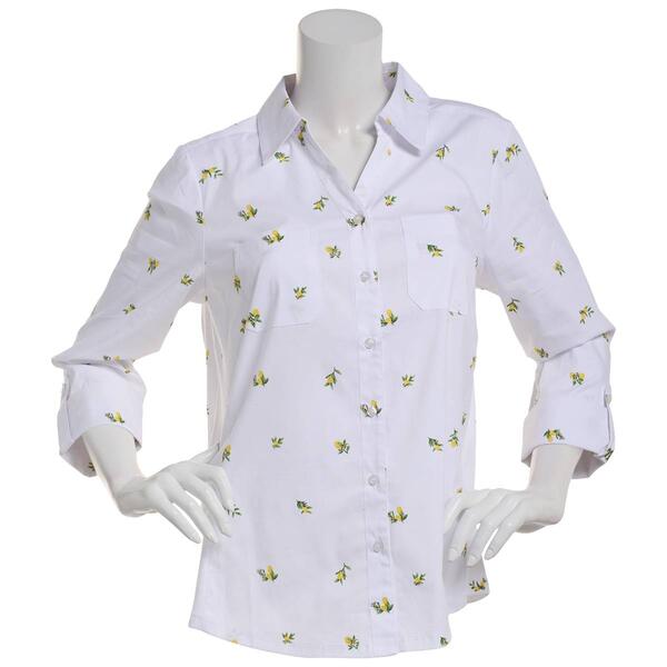 Womens Emily Daniels Long Sleeve Button Front Top - Ditsy Lemon - image 