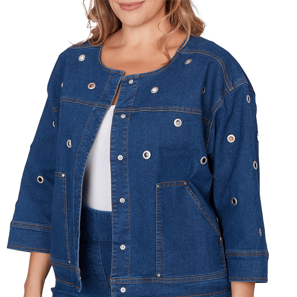 Plus Size Ruby Rd. Set Sail Grommet Detail Stretch Denim Jacket