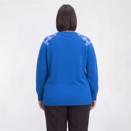 Plus Size Retrology Long Sleeve Hannukah Fair Isle Sweater - image 