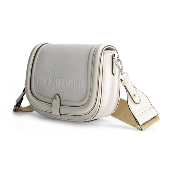 True Religion Distressed Logo Denim Saddle Bag