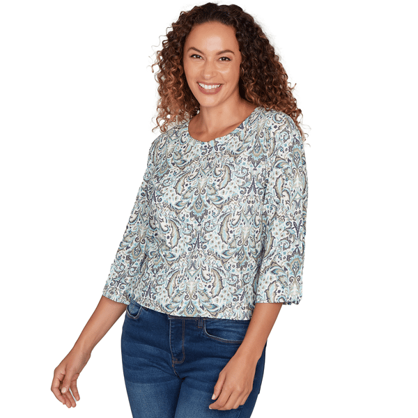 Womens Skye’s the Limit Fresh Start 3/4 Sleeve Jacquard Blouse