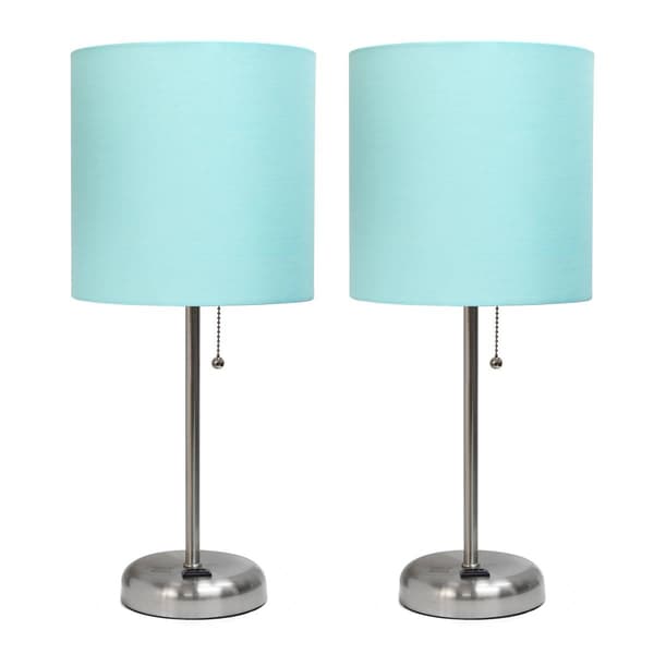 LimeLights Brushed Steel Stick Lamp w/Charging Outlet - Set of 2
