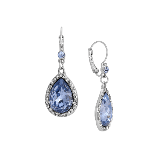 1928 Silver-Tone Blue Teardrop Leverback Earrings