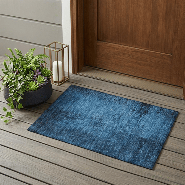 HomeRoots Navy Blue Abstract Non Skid Indoor Outdoor Accent Rug - image 