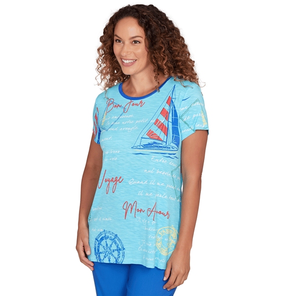 Womens Ruby Rd. Set Sail Short Sleeve Bon Voyage Graphic Tee