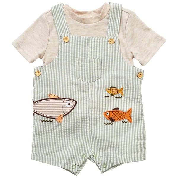 Baby Boy &#40;3-9M&#41; Baby Essentials&#40;R&#41; Marled Tee & Fish Shortalls Set - image 