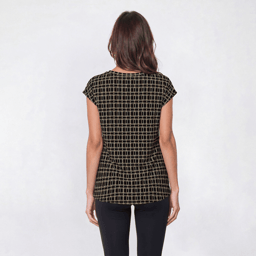 Womens Notations Short Sleeve Grommet Keyhole Geometric Bouse