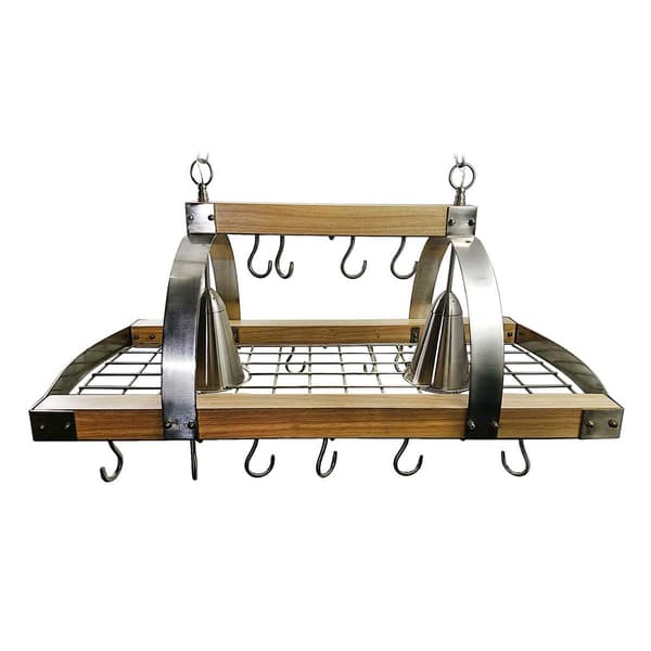 Elegant Designs 2 Bulb Wood & Nickel Pot Rack w/Downlights