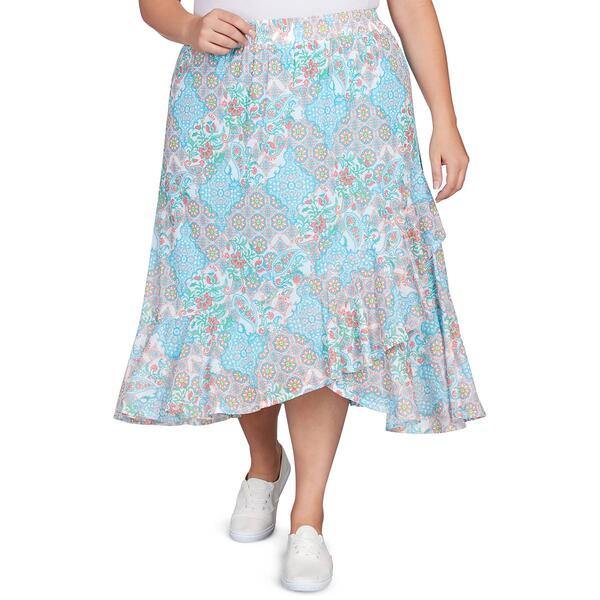 Plus Size Ruby Rd. Garden Variety Paisley Tile Pull On Skirt - image 
