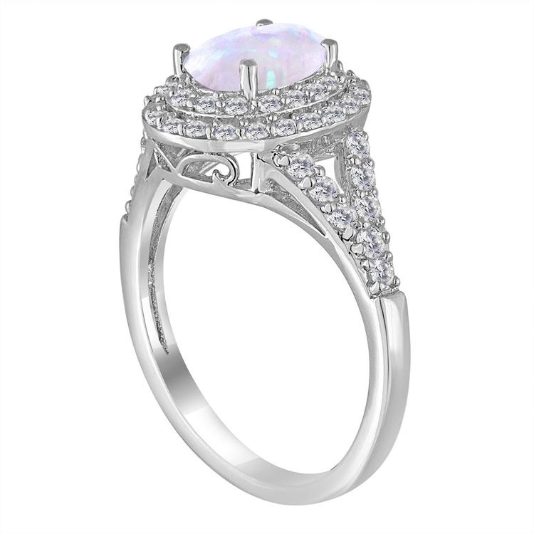 Gemstone Classics™ Sterling Silver Opal & Sapphire Halo Ring