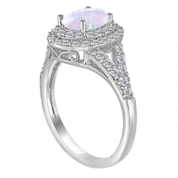 Gemstone Classics&#8482; Sterling Silver Opal & Sapphire Halo Ring