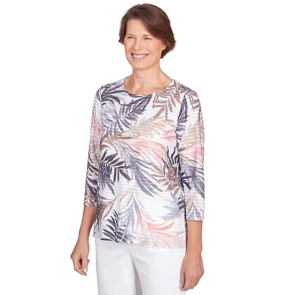 Petite Alfred Dunner Classics 3/4 Sleeve Texture Leaves Tee - Boscov's