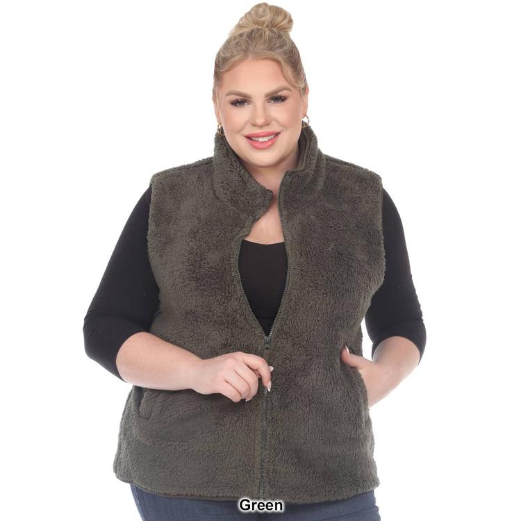 Plus Size White Mark Zip Up Sherpa Vest