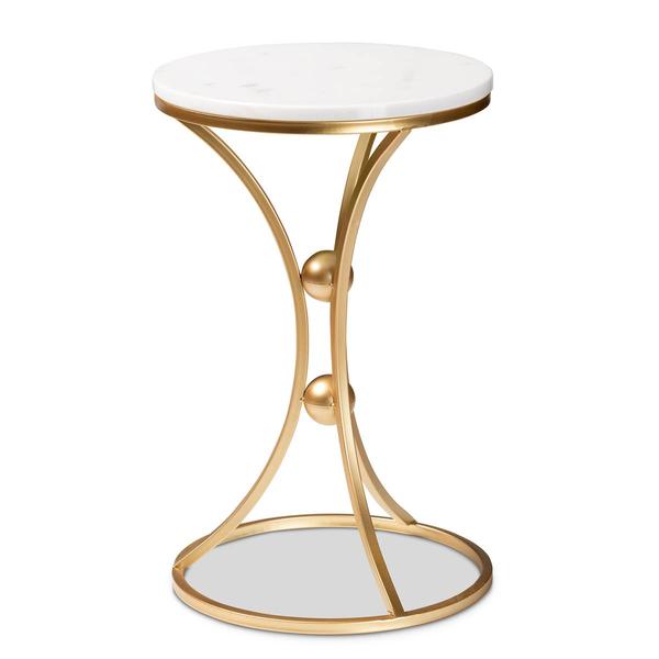 Baxton Studio Tarmon Gold Metal End Table w/ Marble Tabletop - image 