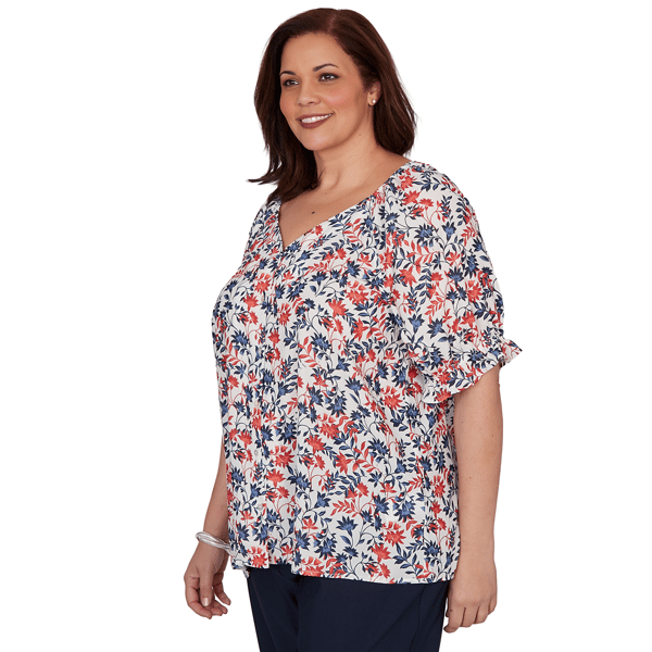 Plus Size Emaline Sapphire Serenade II Elbow Sleeve Floral Blouse