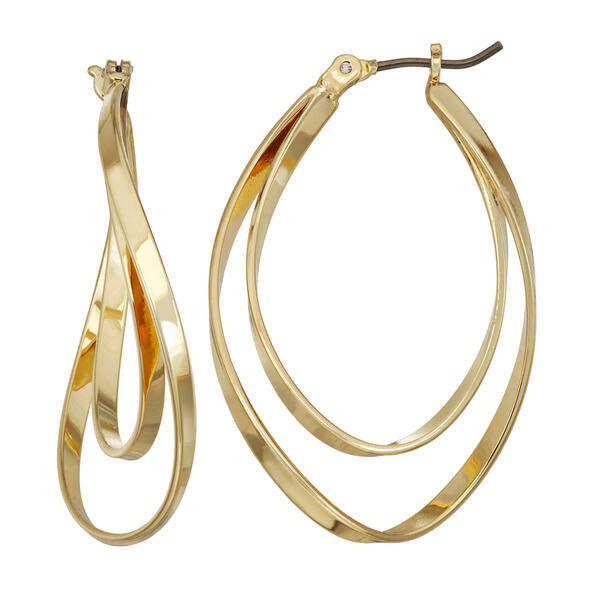 Napier Gold-Tone Twisted Double Hoop Earrings - image 