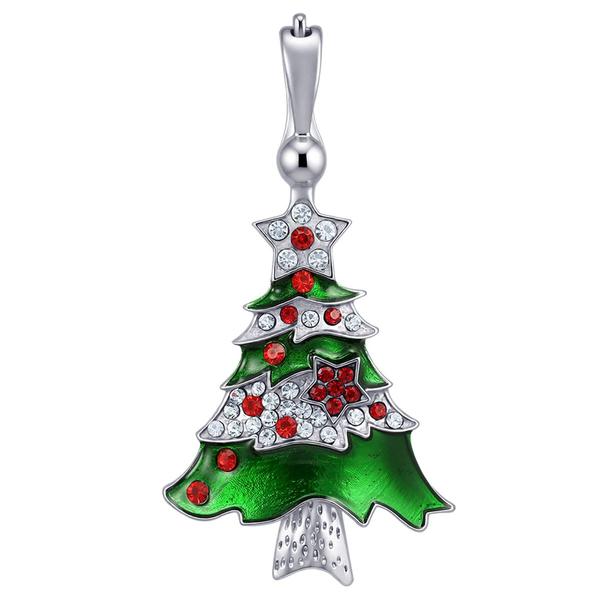 Wearable Art Silver-Tone Christmas Tree Enhancer Pendant - image 