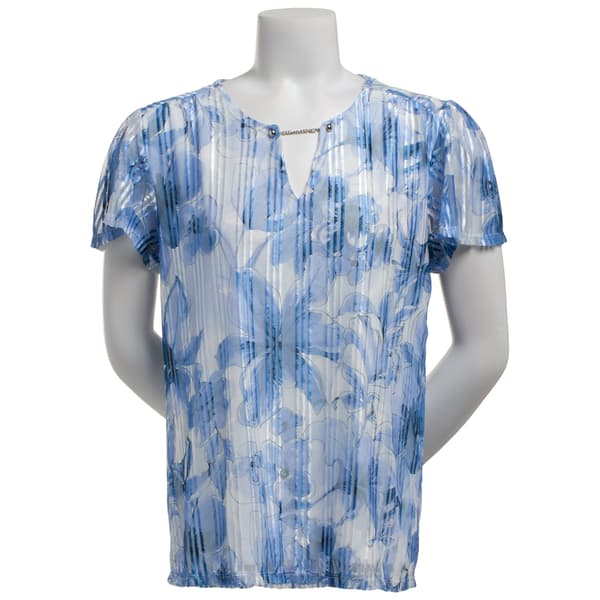 Womens Sara Michele Short Sleeve Chiffon Keyhole Neck Blouse - image 