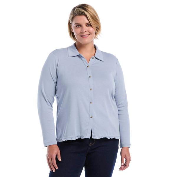 Plus Size Rafaella(R) Long Sleeve Ruffle Trim Button Up Blouse - image 