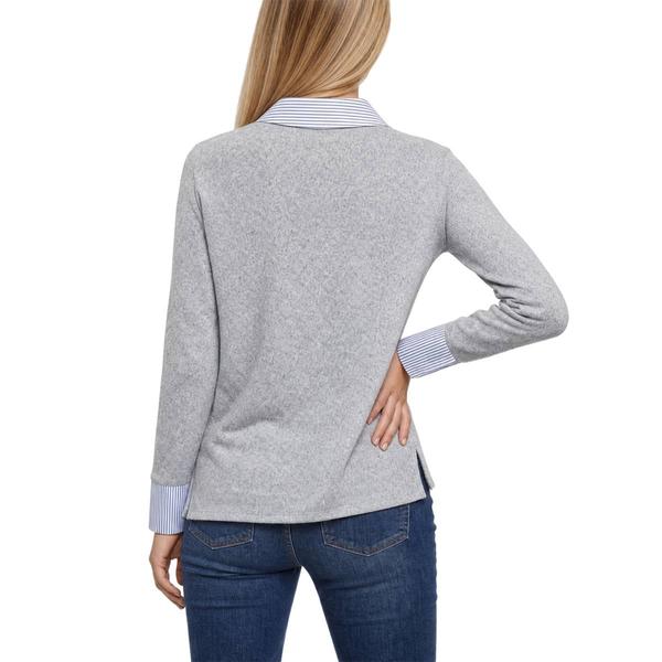 Womens NY Collection Long Sleeve Stripe Floral Hacci Sweater
