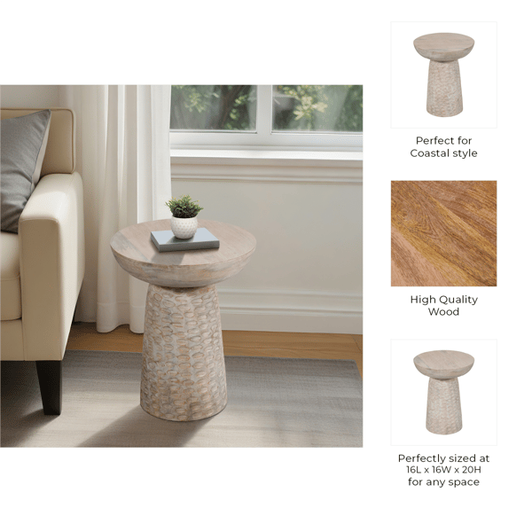 Sagebrook Home 20in. Hammered Base Wood Accent Table