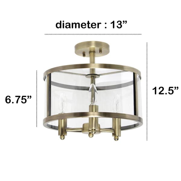 Lalia Home 13in. Industrial Glass/Metallic 3-Light Flushmount