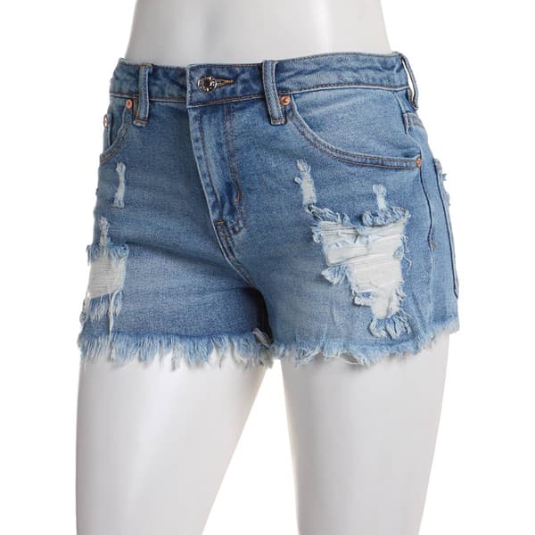 Juniors Almost Famous&#40;tm&#41; High Rise Fray Hem Denim Shorts