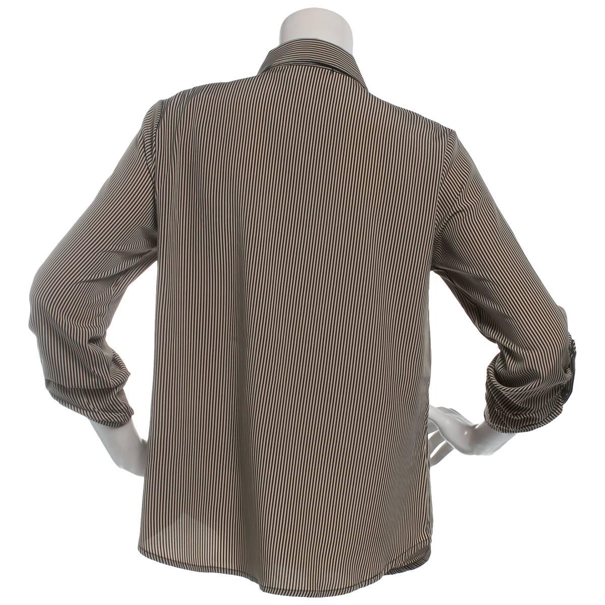 Womens Notations Long Sleeve Silky Stripe Casual Button Down