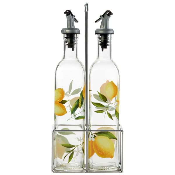 Circle Glass 17.5oz. Oil & Vinegar Bottles w/ Metal Caddy - image 