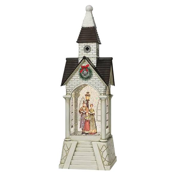 Santa''s Workshop 13in. Swirl Glitter Church Snow Globe - image 