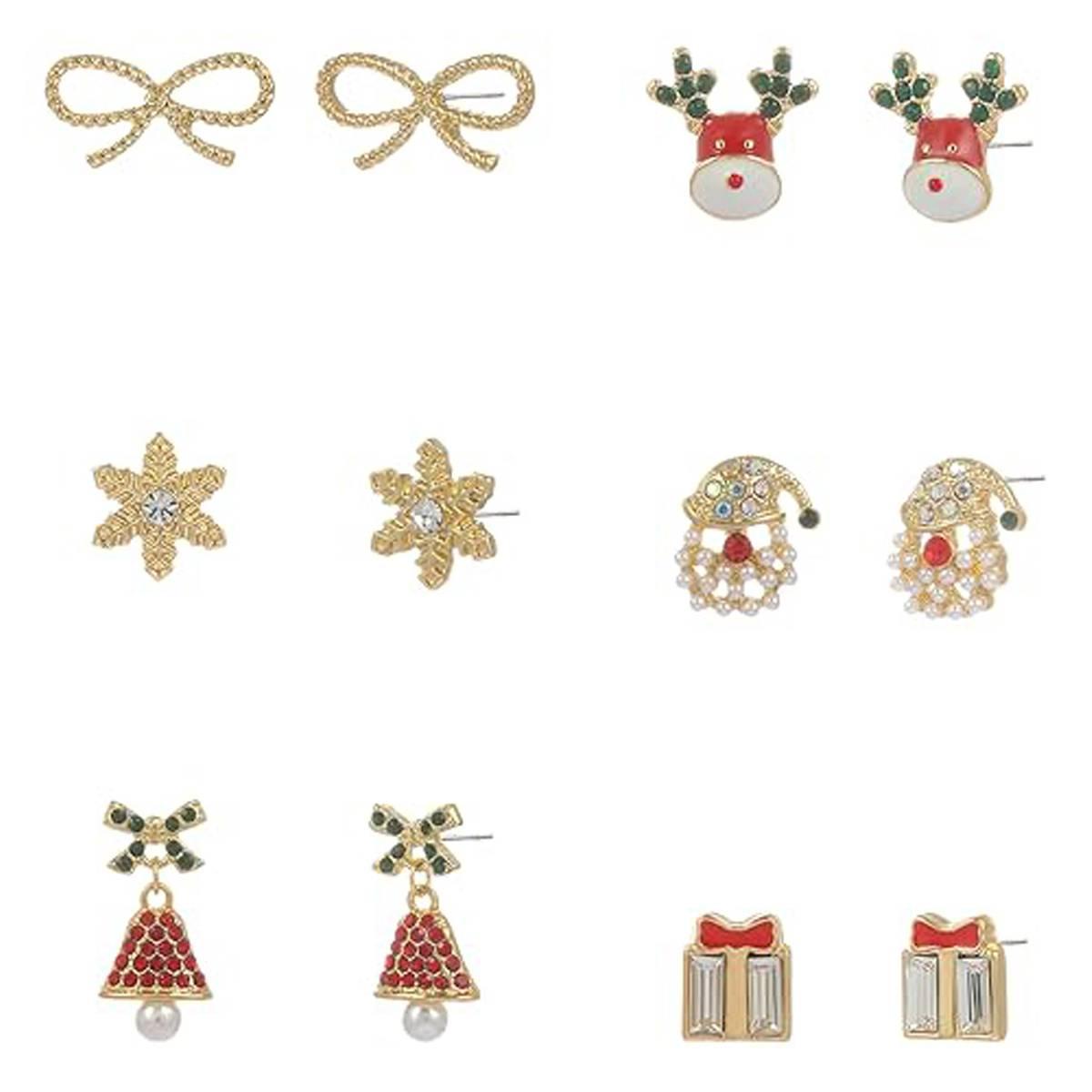6pr. Christmas Motif Stud Earrings